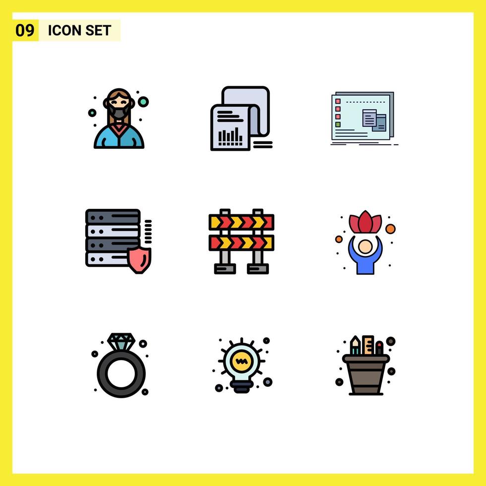 Set of 9 Vector Filledline Flat Colors on Grid for protection gdpr list program operational Editable Vector Design Elements