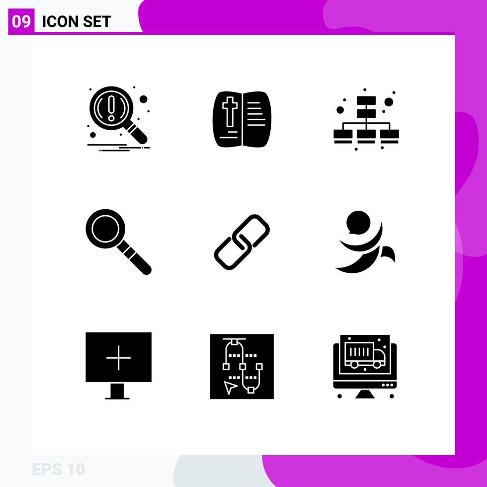 Solid Glyph Pack of 9 Universal Symbols of metal paper business clip look Editable Vector Design Elements