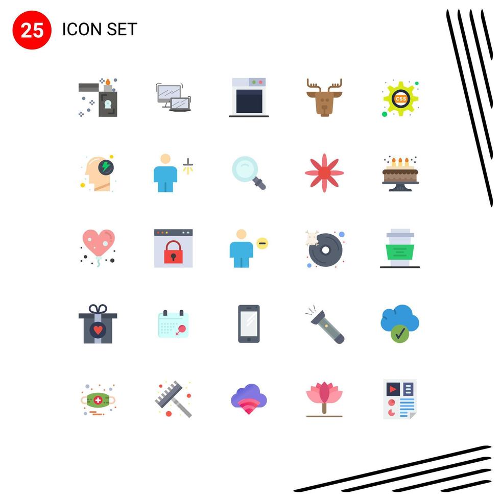 25 User Interface Flat Color Pack of modern Signs and Symbols of css cascading technology reindeer arctic Editable Vector Design Elements