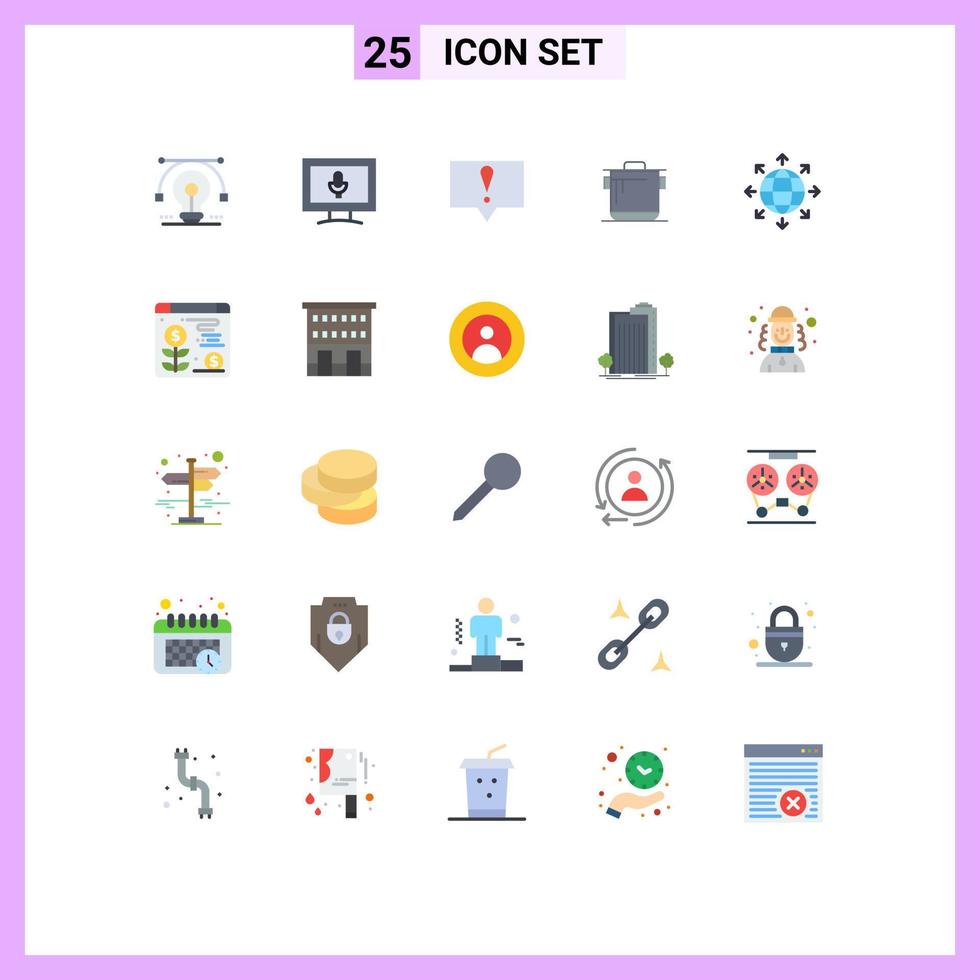 Set of 25 Modern UI Icons Symbols Signs for network connection alert cook kitchen Editable Vector Design Elements