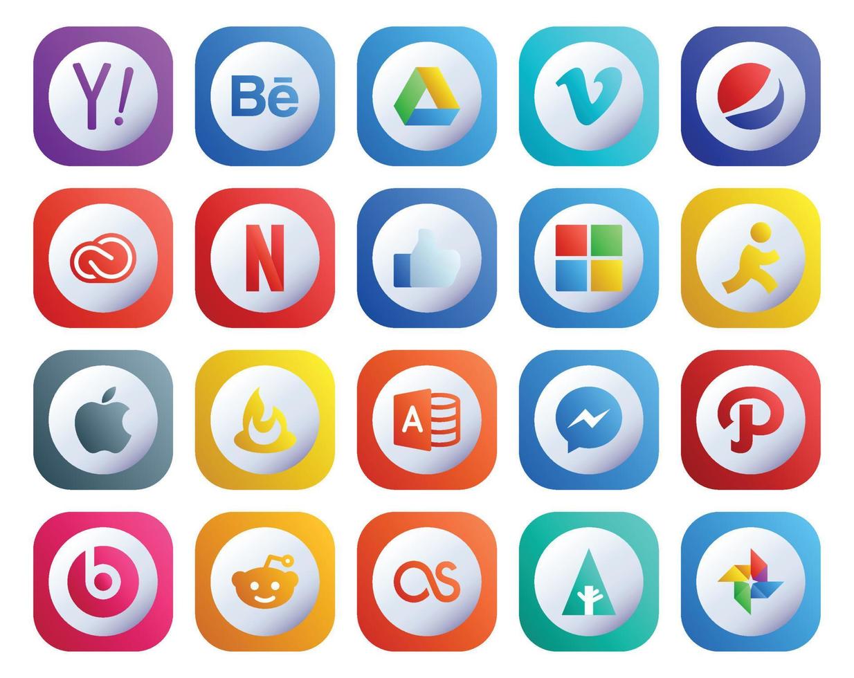 20 Social Media Icon Pack Including messenger feedburner cc apple microsoft vector