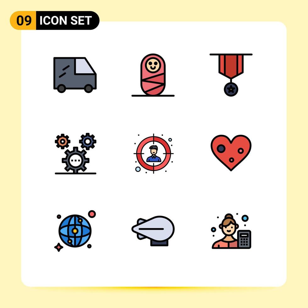 Universal Icon Symbols Group of 9 Modern Filledline Flat Colors of heart target star audience ideas Editable Vector Design Elements