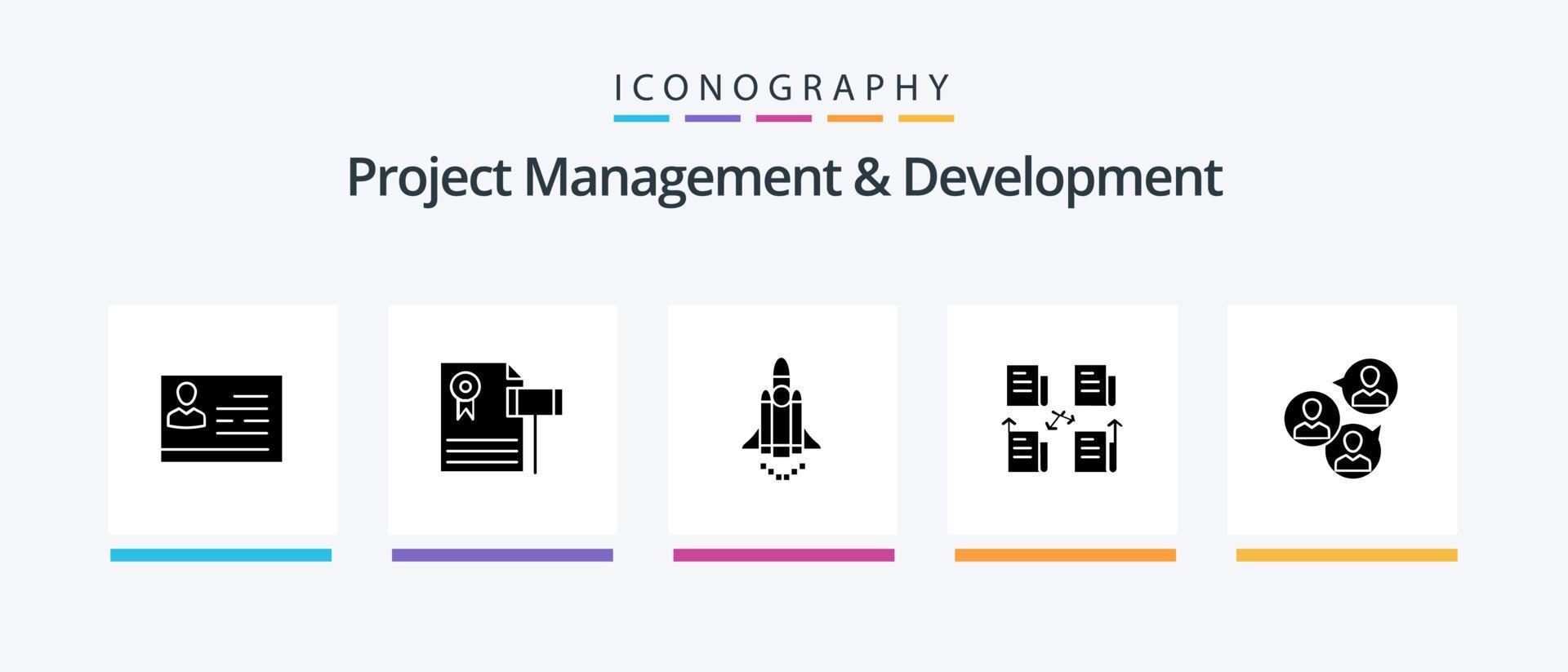 Project Management And Development Glyph 5 Icon Pack Including data. file. gravel. exchange. marketing. Creative Icons Design vector