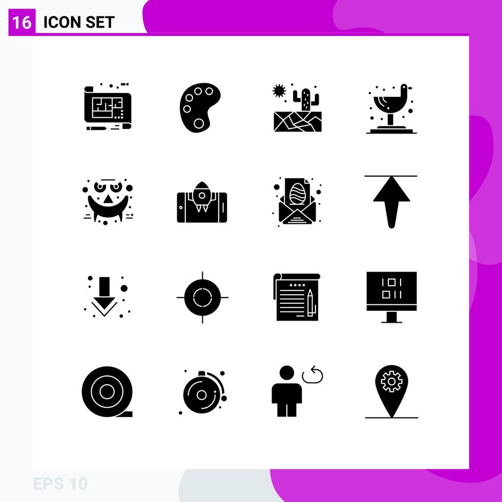 Editable Vector Line Pack of 16 Simple Solid Glyphs of smiley face cactus emots seagull Editable Vector Design Elements