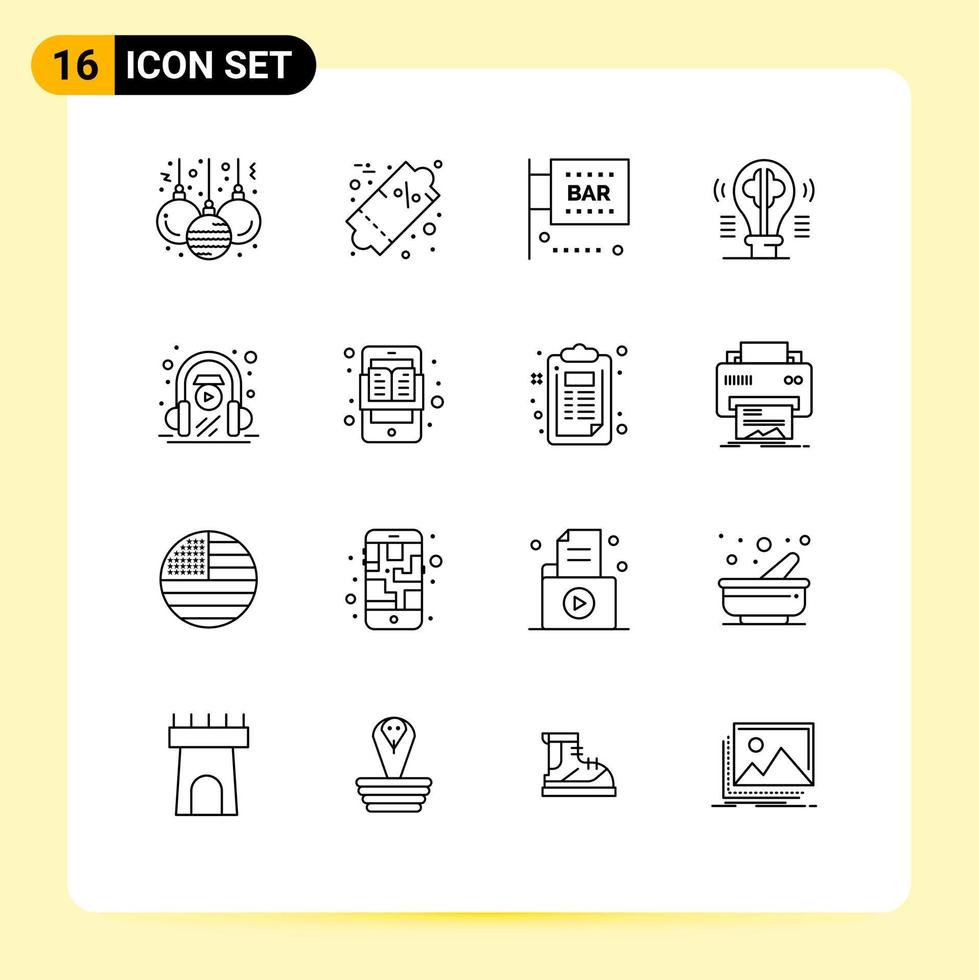 16 Creative Icons Modern Signs and Symbols of e learning idea food and drink content brain Editable Vector Design Elements