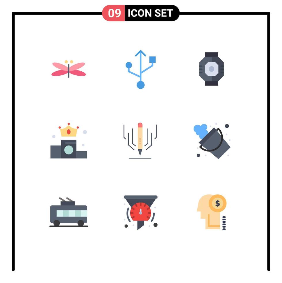 Group of 9 Flat Colors Signs and Symbols for digital position capsule money business Editable Vector Design Elements