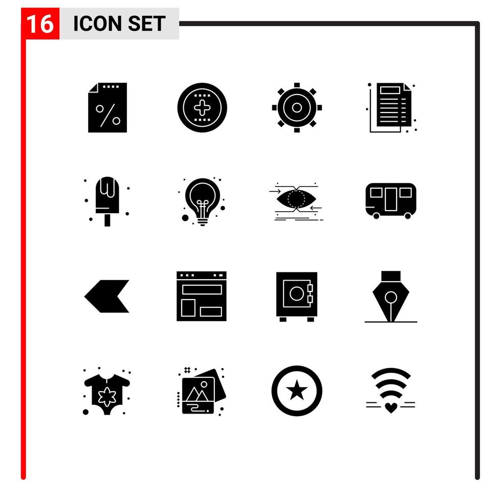 Solid Glyph Pack of 16 Universal Symbols of ice cold basic document medical Editable Vector Design Elements