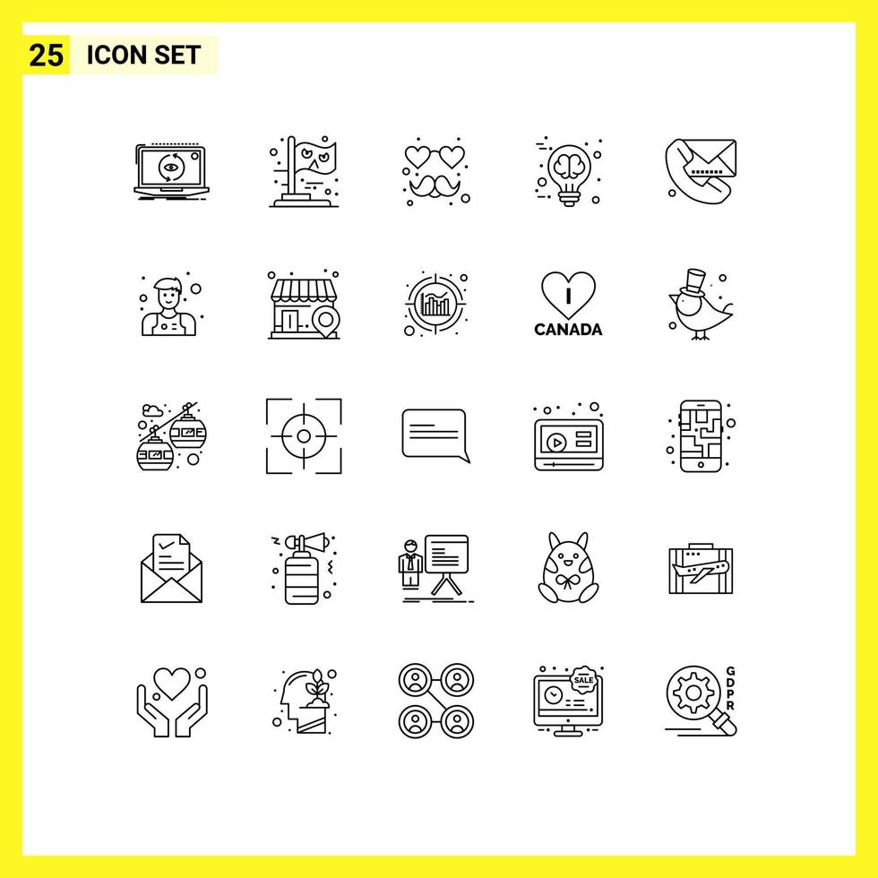 Pack of 25 creative Lines of contact brain storming witch idea brain Editable Vector Design Elements