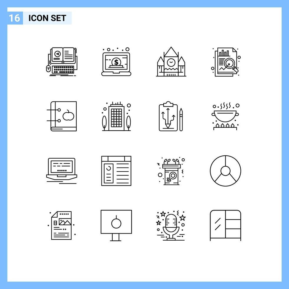 Universal Icon Symbols Group of 16 Modern Outlines of apple chart management analysis government Editable Vector Design Elements