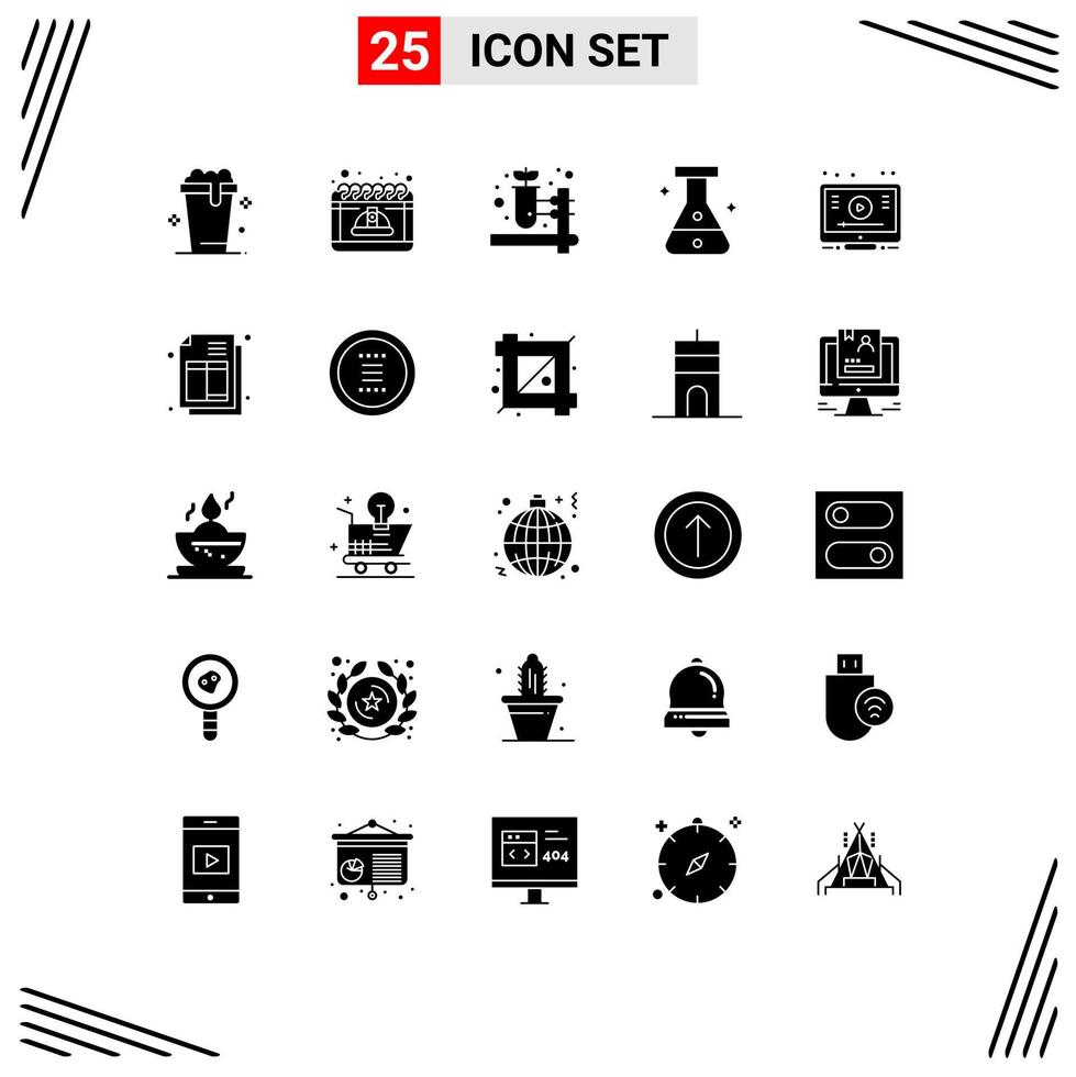 Stock Vector Icon Pack of 25 Line Signs and Symbols for video learn cap lab flask Editable Vector Design Elements