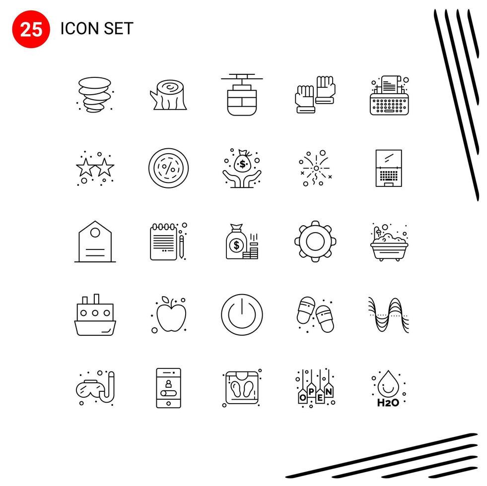 Pictogram Set of 25 Simple Lines of typewriter keys transport sport gloves Editable Vector Design Elements