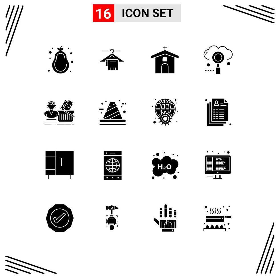 16 Thematic Vector Solid Glyphs and Editable Symbols of search media church engine easter Editable Vector Design Elements