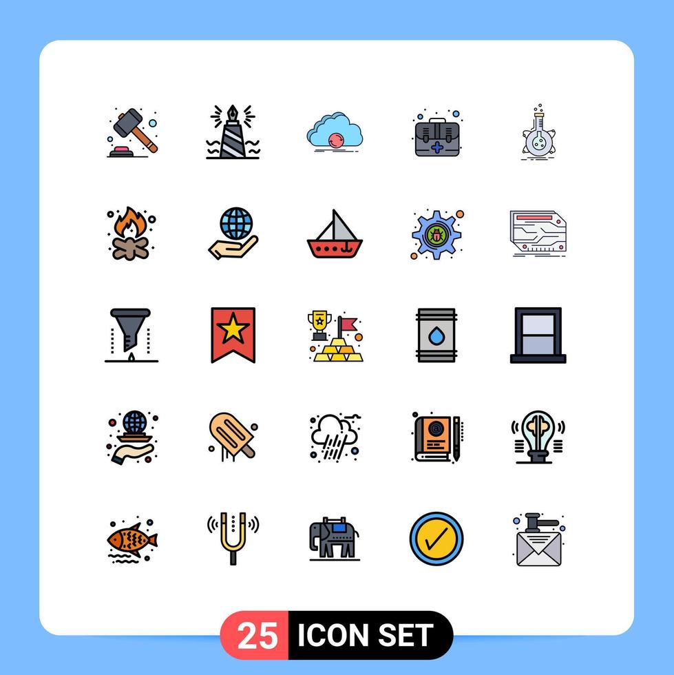 25 Universal Filled line Flat Color Signs Symbols of kit emergency edit aid data Editable Vector Design Elements