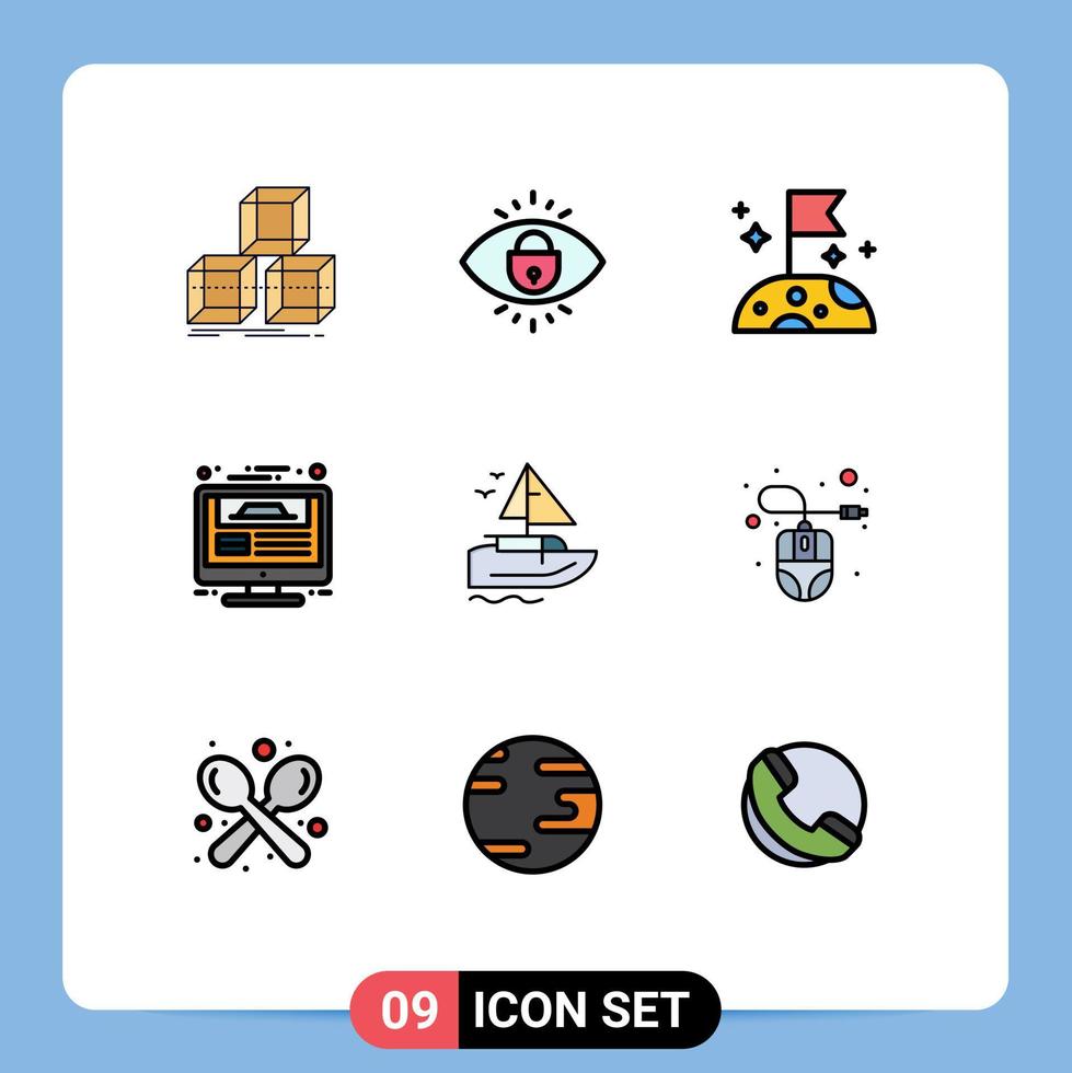 9 iconos creativos signos y símbolos modernos del informe del barco diseño del sitio web de la luna página web elementos de diseño vectorial editables vector