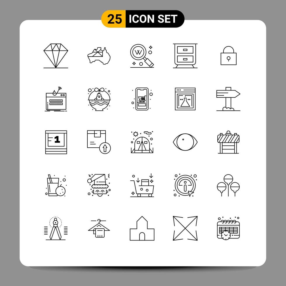 Line Pack of 25 Universal Symbols of fraud lock keyword twitter drawer Editable Vector Design Elements