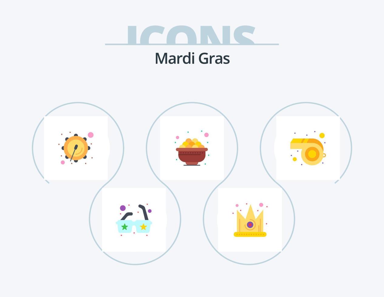 mardi gras flat icon pack 5 diseño de iconos. . desfile. tambor. Mardi Gras. alimento vector