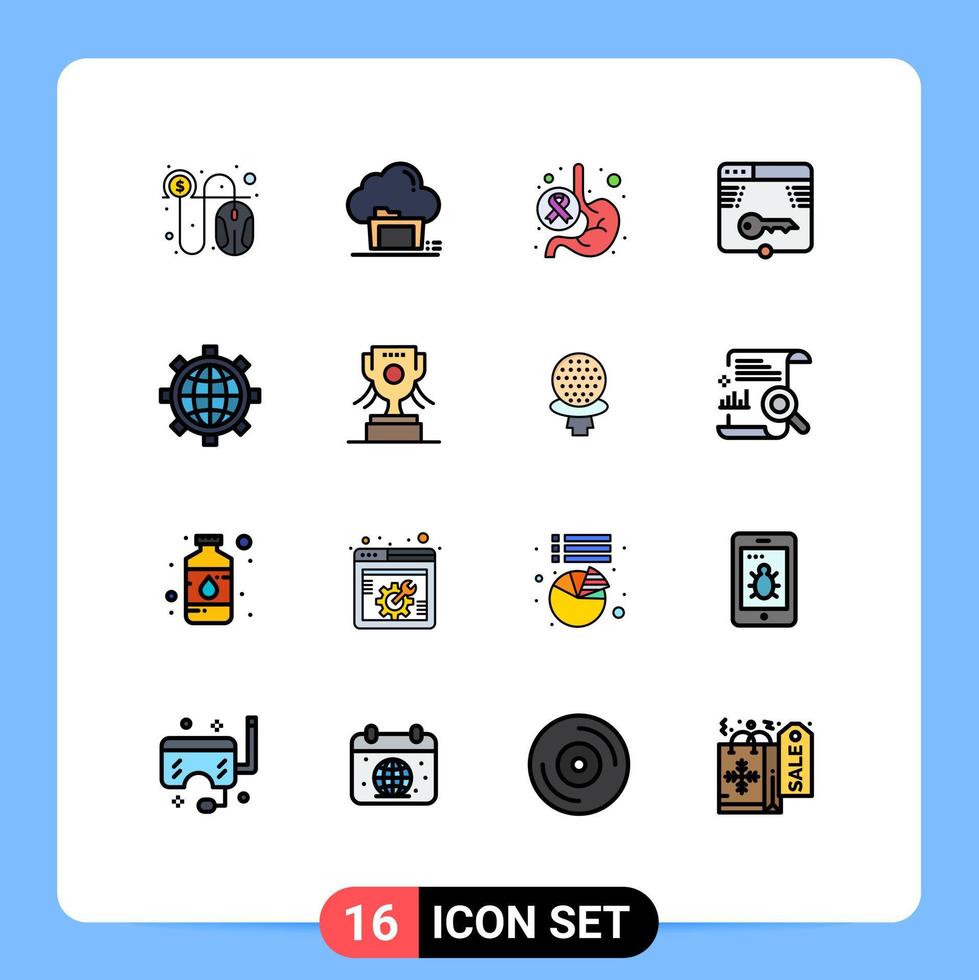 conjunto de pictogramas de 16 líneas llenas de colores planos simples de clave de formulario para compartir elementos de diseño de vectores creativos editables de estómago seguro