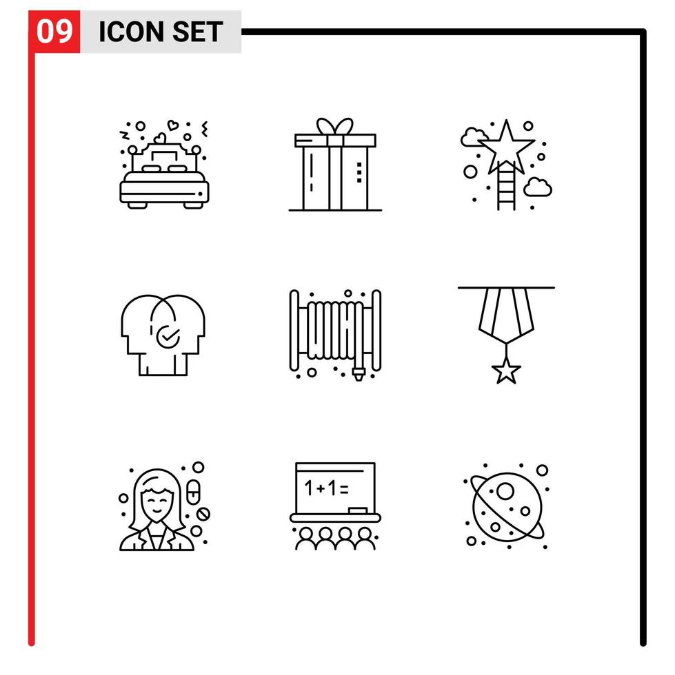 Universal Icon Symbols Group of 9 Modern Outlines of modern business present success star Editable Vector Design Elements