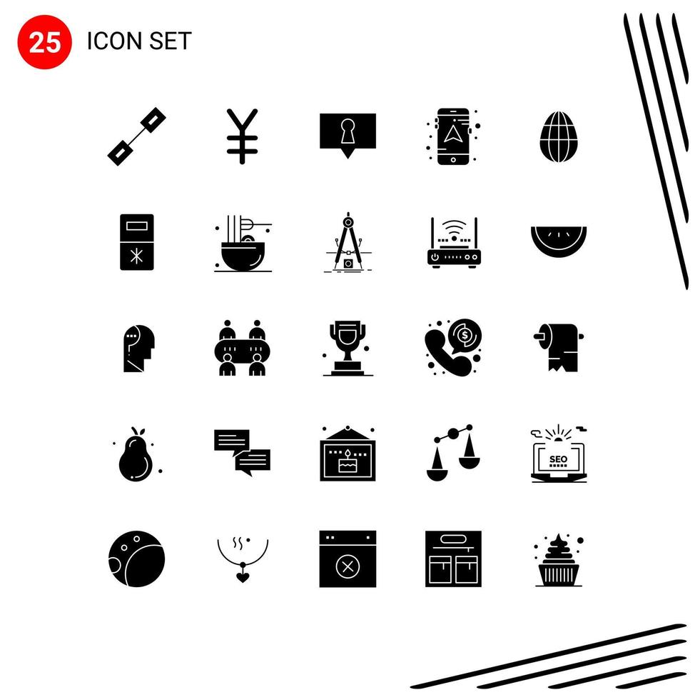 Set of 25 Vector Solid Glyphs on Grid for kitchen holiday private easter navigation Editable Vector Design Elements