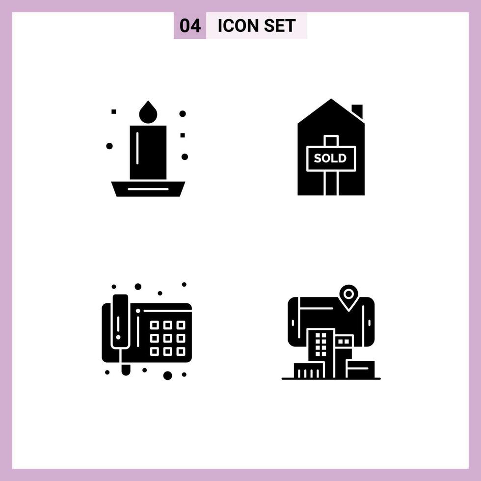 Set of 4 Commercial Solid Glyphs pack for candle phone light property reality Editable Vector Design Elements