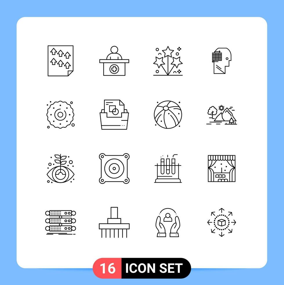 Pack of 16 Modern Outlines Signs and Symbols for Web Print Media such as cookie success medical appointment think spark Editable Vector Design Elements