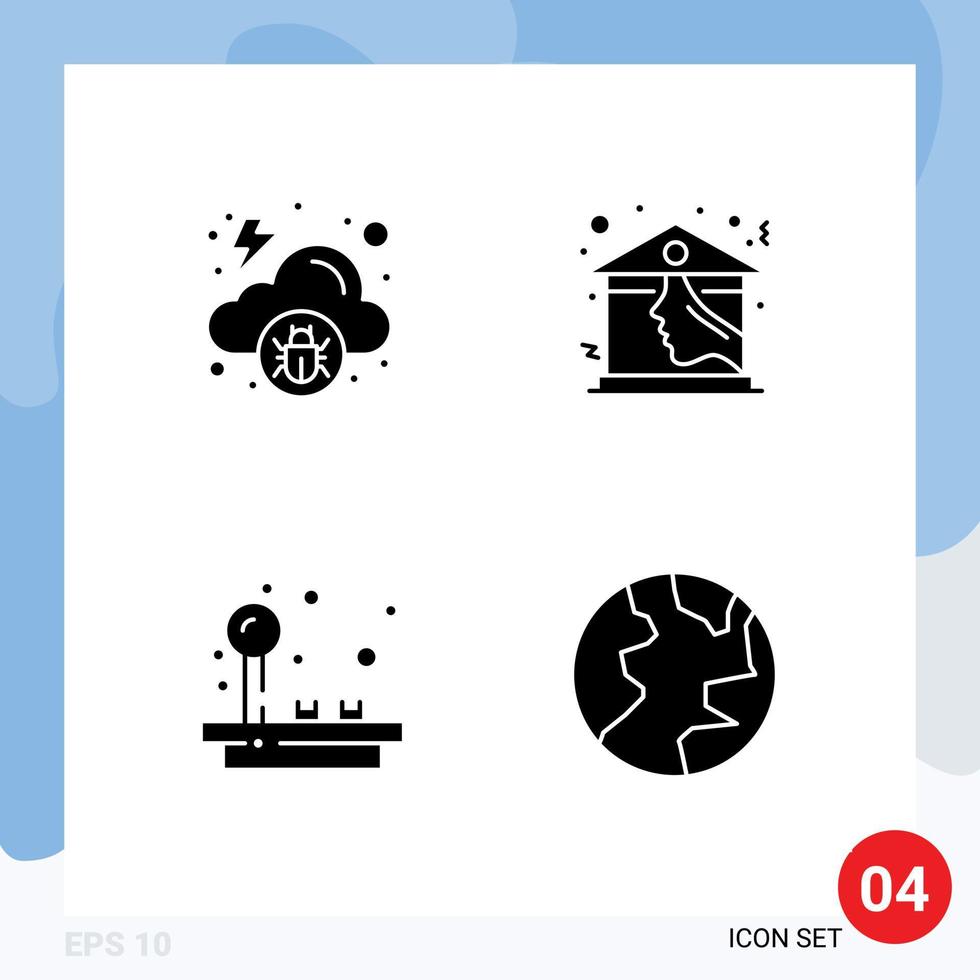 4 Thematic Vector Solid Glyphs and Editable Symbols of cloud fun malware real estate play Editable Vector Design Elements