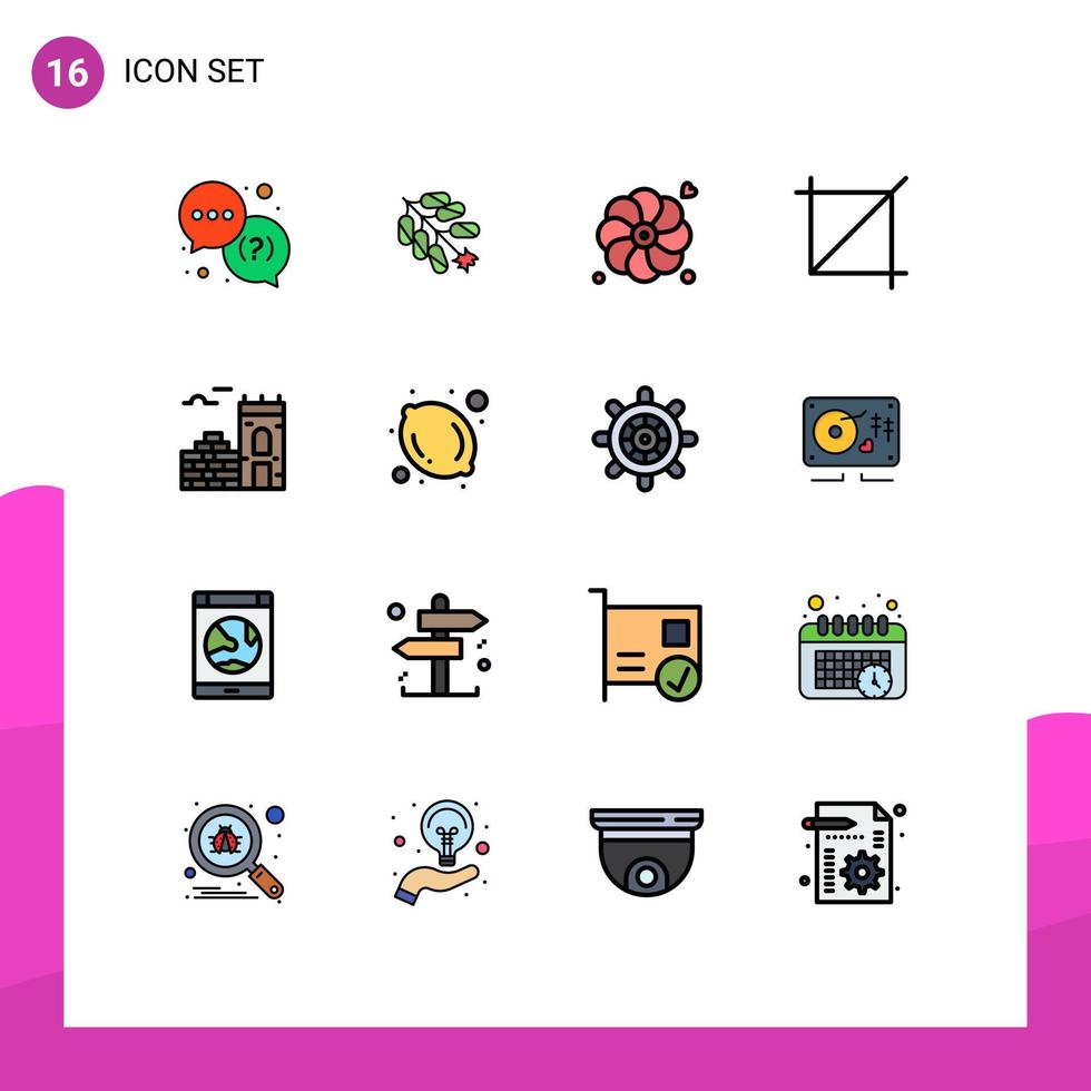 Set of 16 Modern UI Icons Symbols Signs for food firewall flower brick tool Editable Creative Vector Design Elements