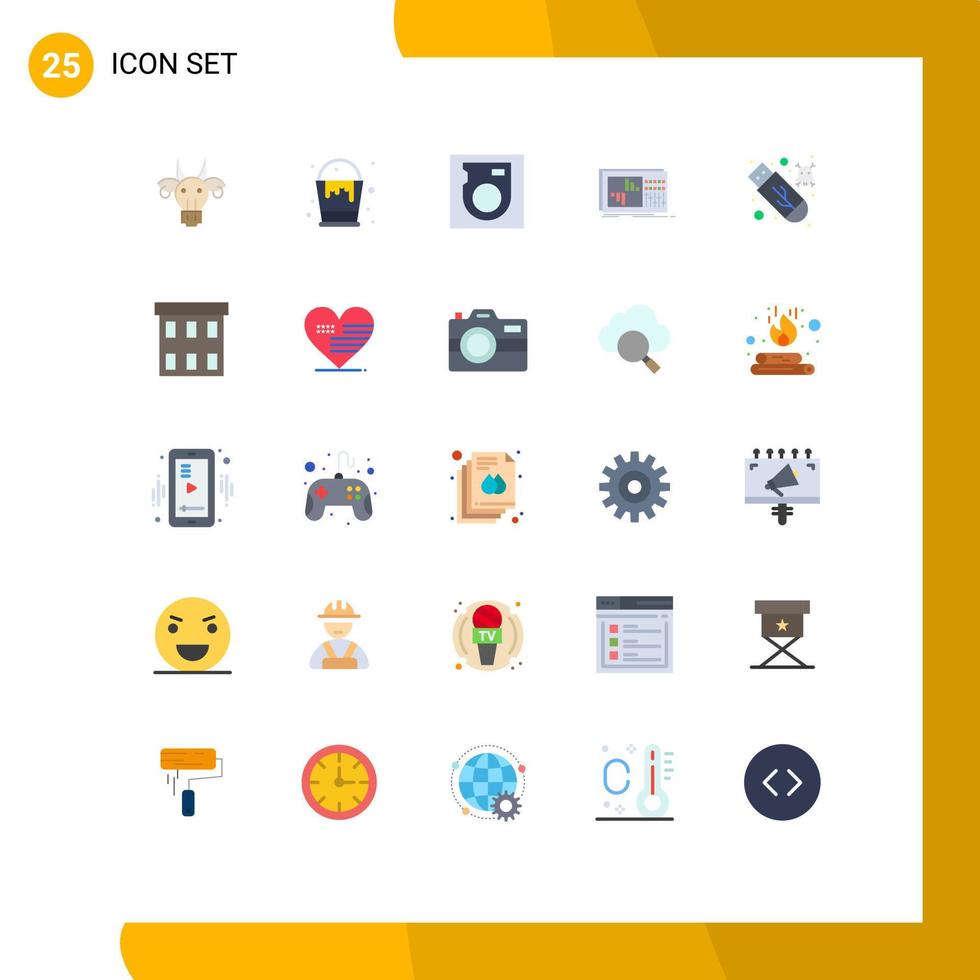 Set of 25 Commercial Flat Colors pack for malware sound arts equalization control Editable Vector Design Elements