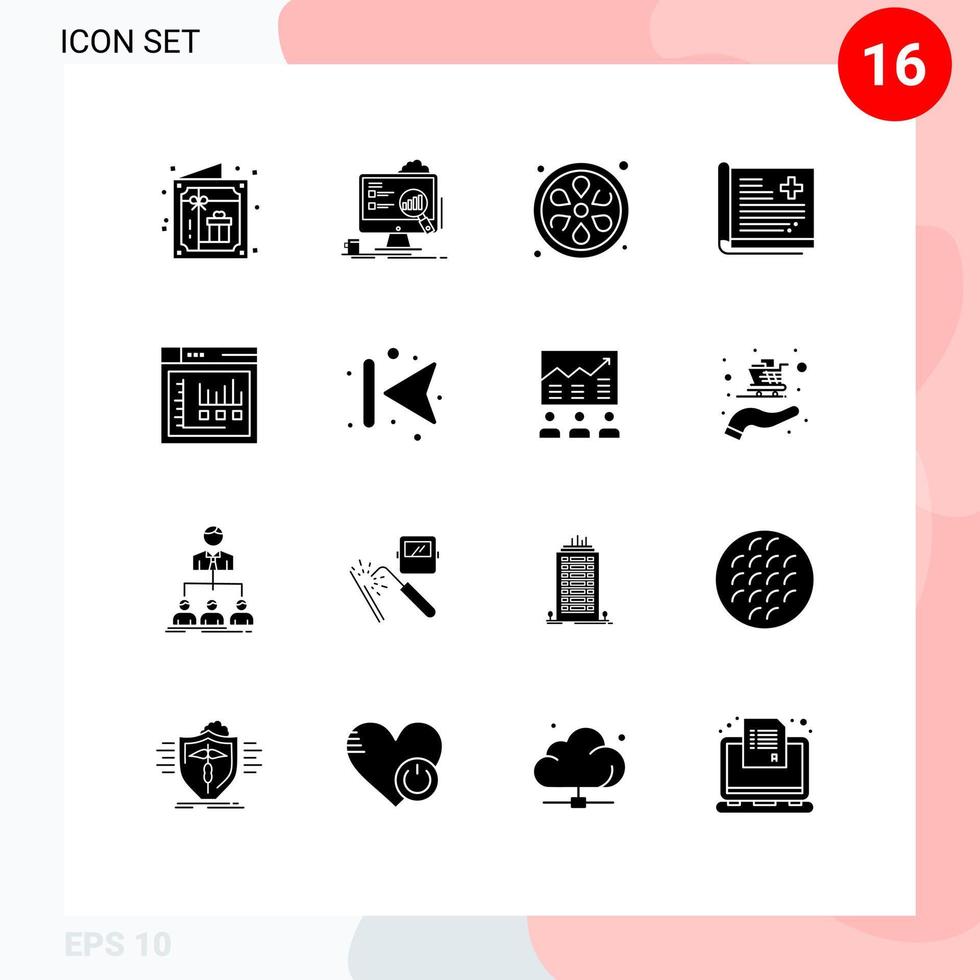 16 Universal Solid Glyphs Set for Web and Mobile Applications browser report statistics patient healthcare Editable Vector Design Elements