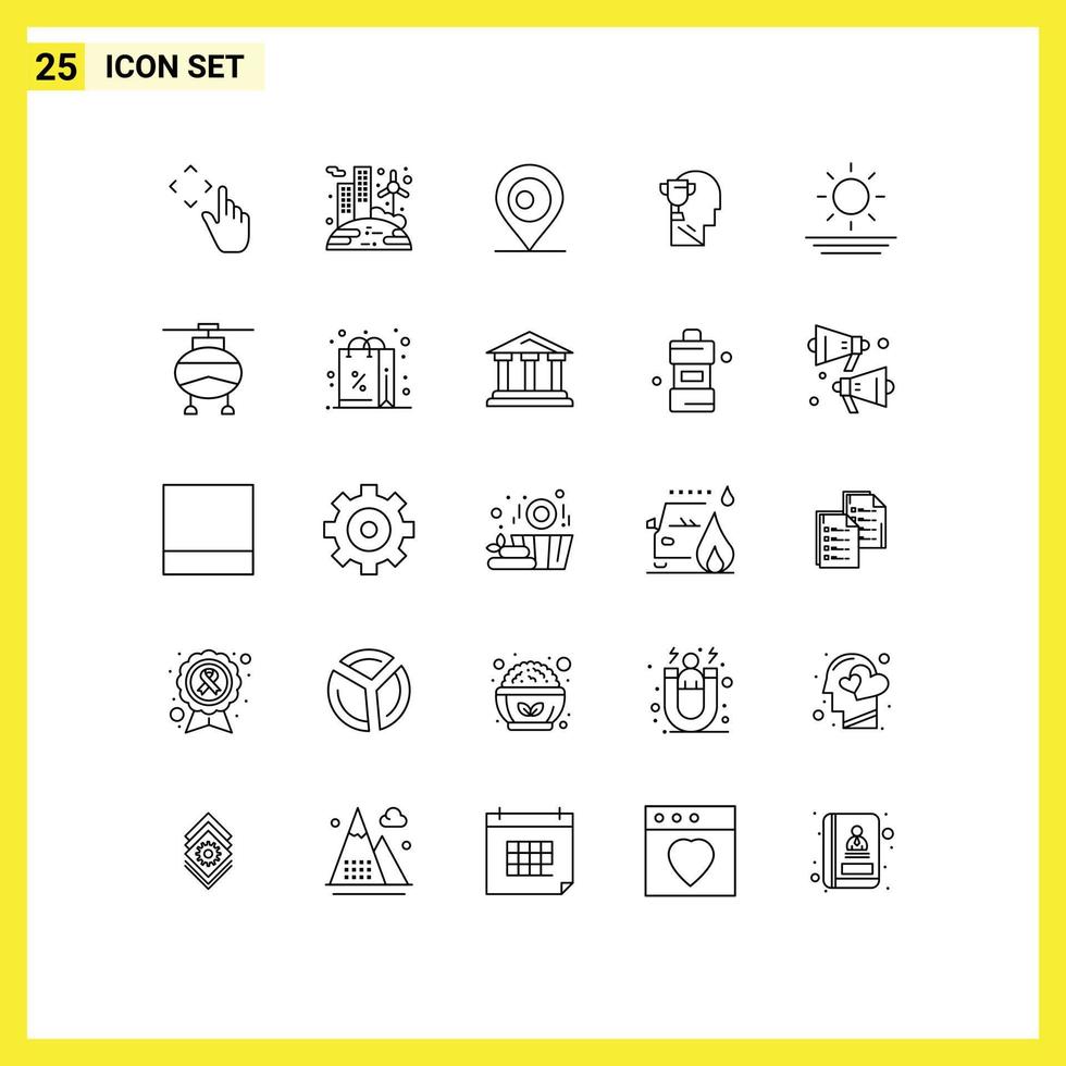 Group of 25 Modern Lines Set for sun beach location head brian Editable Vector Design Elements