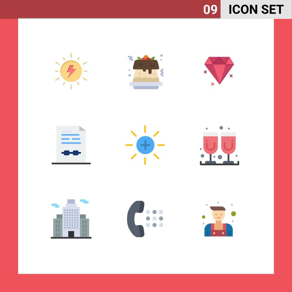 Modern Set of 9 Flat Colors and symbols such as user interface jewelery brightness contract Editable Vector Design Elements