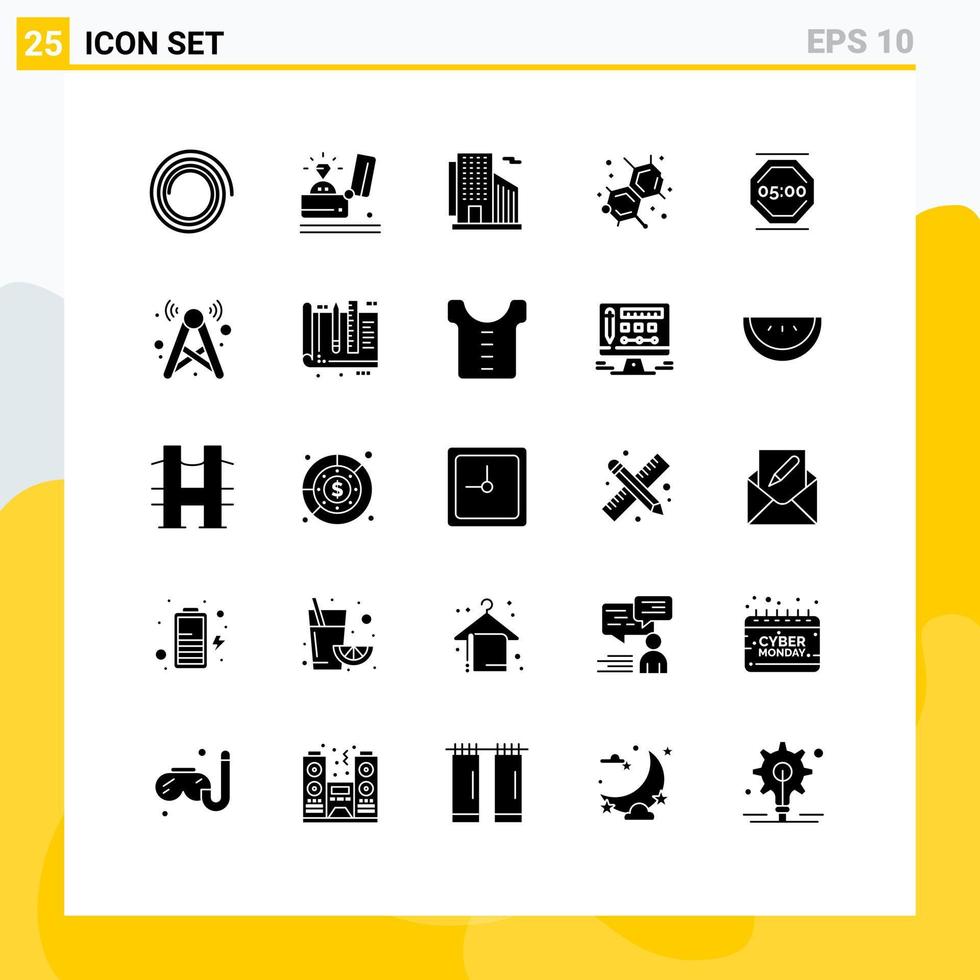 Pack of 25 creative Solid Glyphs of work rest office stop work education Editable Vector Design Elements