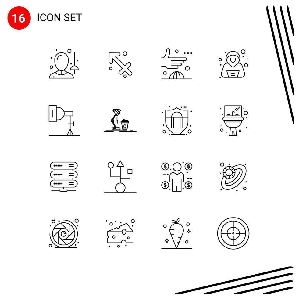 Mobile Interface Outline Set of 16 Pictograms of photo security agreement hacker international Editable Vector Design Elements