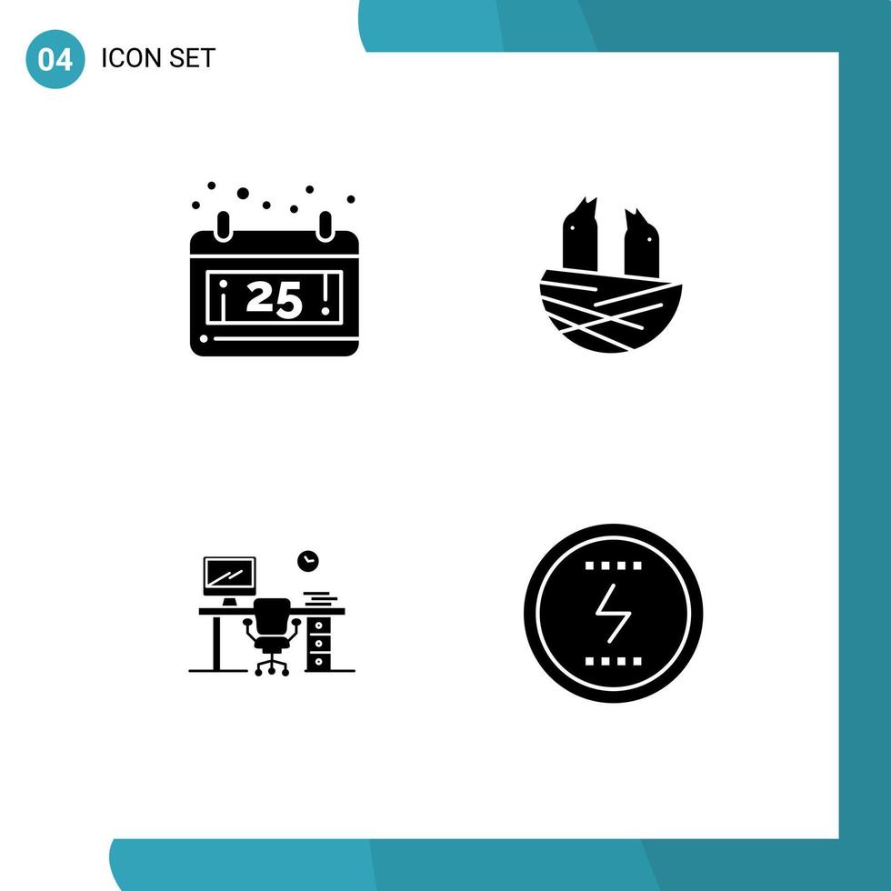 Universal Icon Symbols Group of 4 Modern Solid Glyphs of calendar chair animal spring room Editable Vector Design Elements