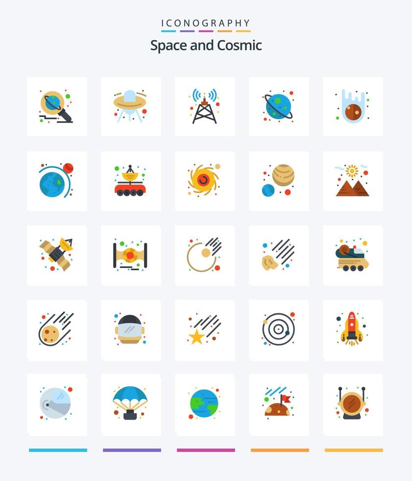 espacio creativo 25 paquete de iconos planos como meteorito. asteroides OVNI. universo. espacio vector