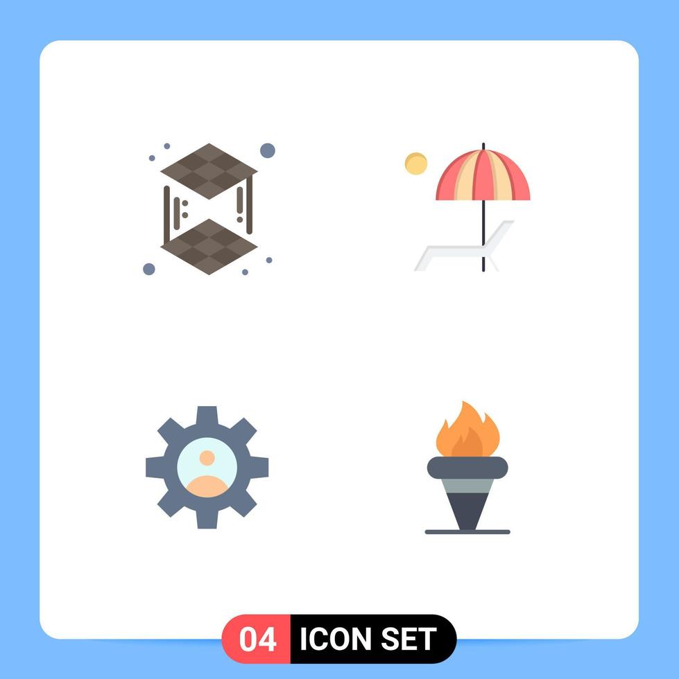 paquete de línea de vector editable de 4 iconos planos simples de controles de cubo playa disfrutar usar elementos de diseño de vector editable