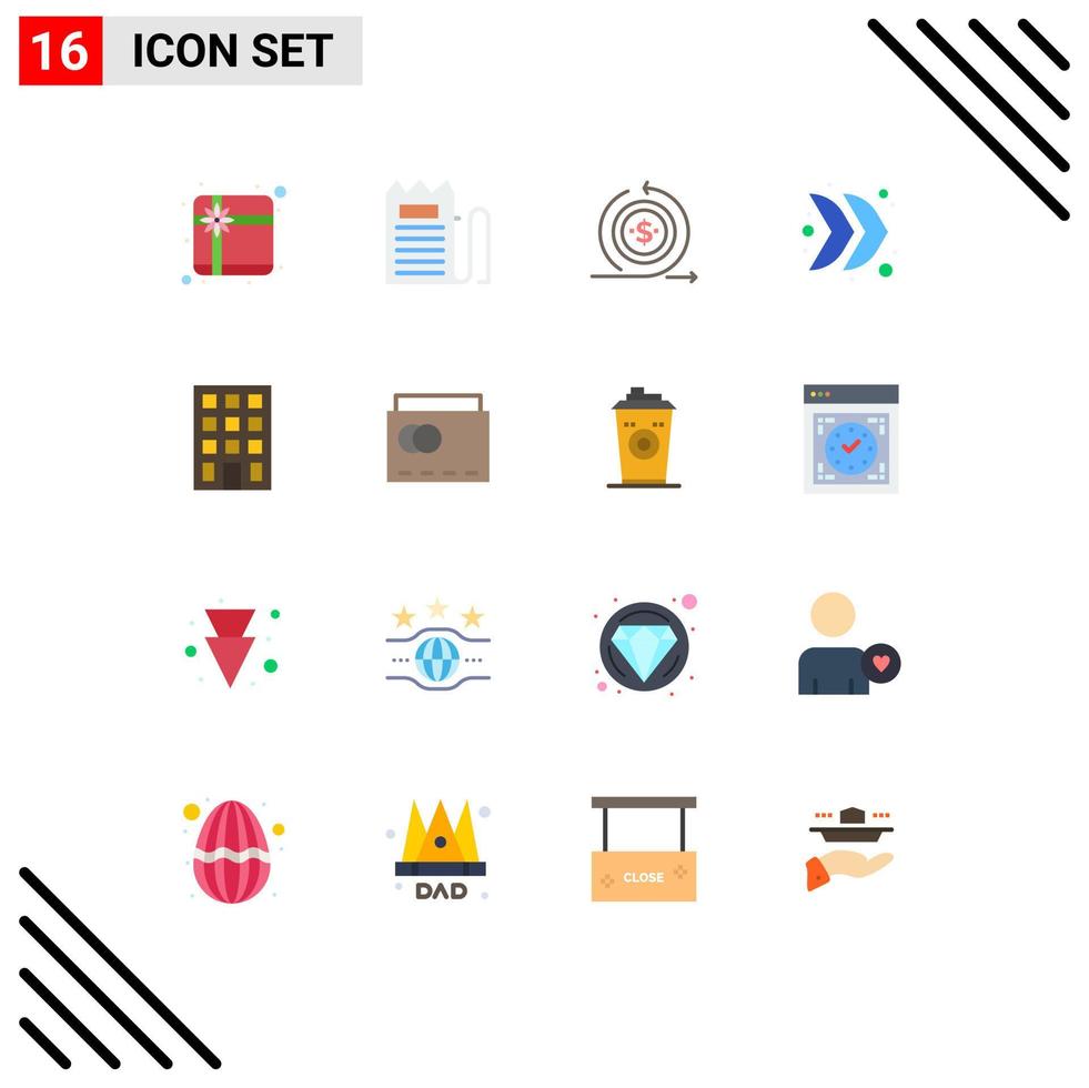 Set of 16 Modern UI Icons Symbols Signs for building right business direction return Editable Pack of Creative Vector Design Elements