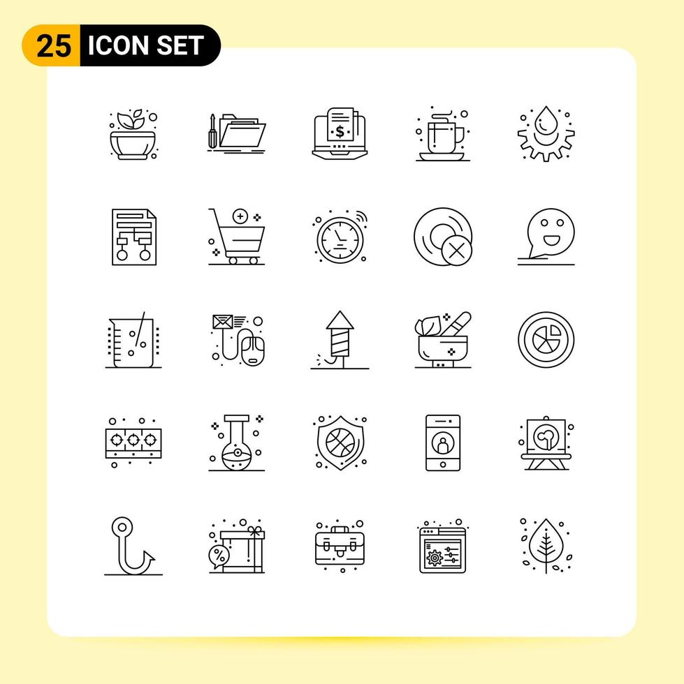 Set of 25 Modern UI Icons Symbols Signs for tea cup resource coffee subscription model Editable Vector Design Elements