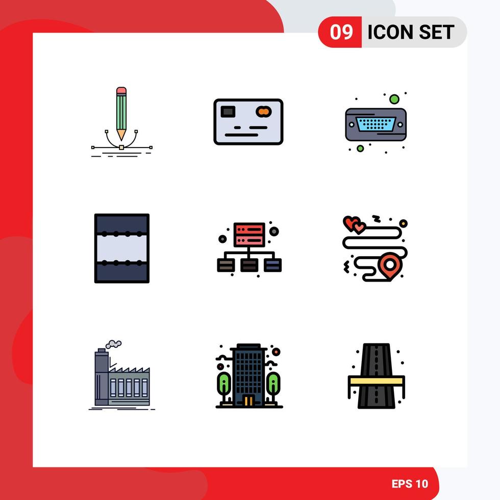 Set of 9 Modern UI Icons Symbols Signs for heart management drive business layout Editable Vector Design Elements