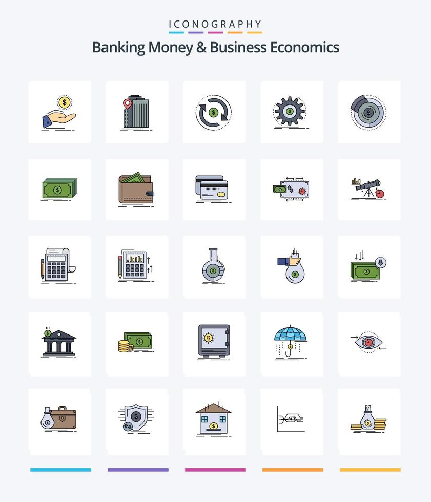 Creative Banking Money And Business Economics 25 Line FIlled icon pack  Such As income. finance. federal. money. flow vector