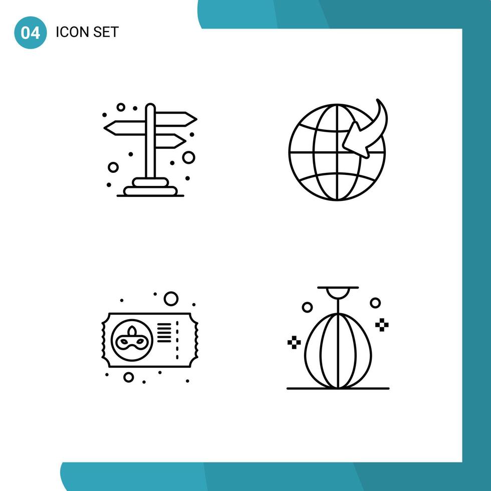 Set of 4 Modern UI Icons Symbols Signs for direction mask cross road travel bag Editable Vector Design Elements