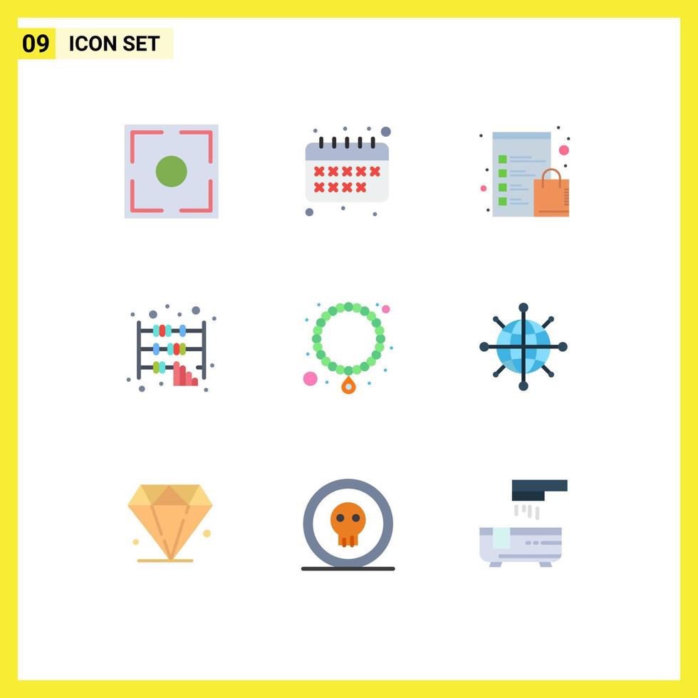 conjunto moderno de 9 colores planos y símbolos como joyas de perlas portapapeles oficina negocios elementos de diseño vectorial editables vector