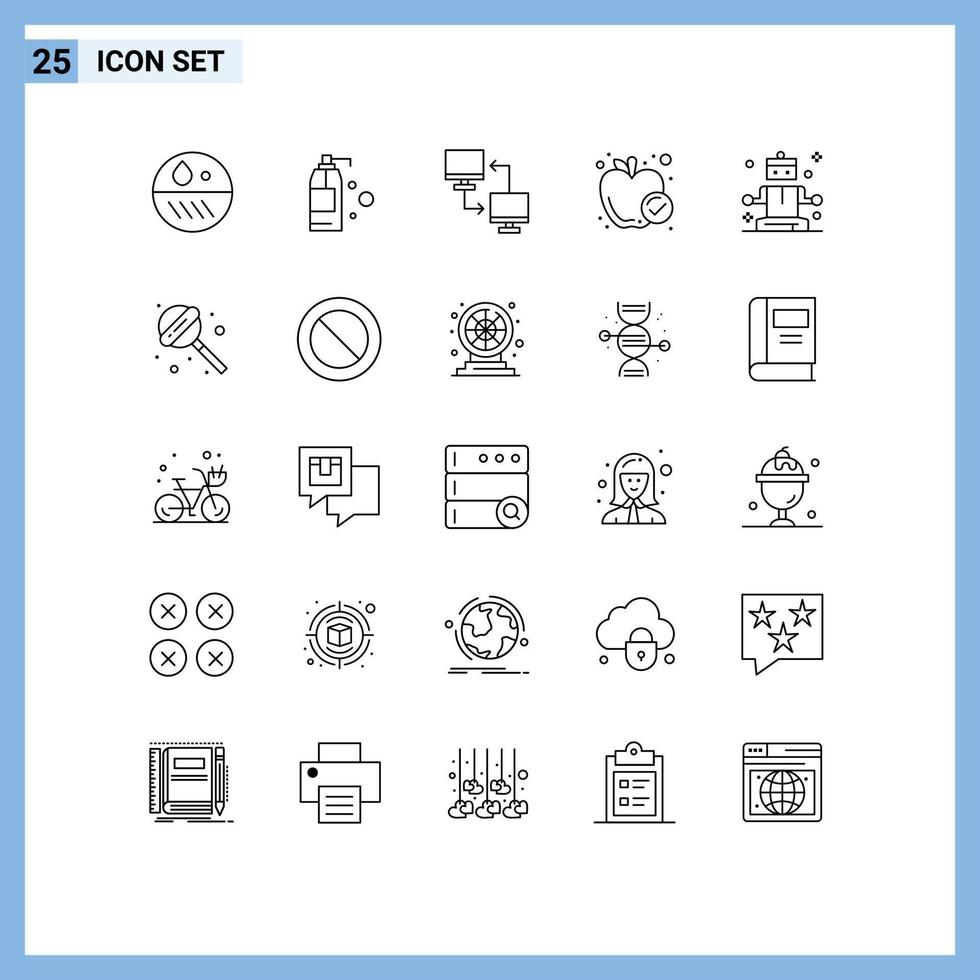 25 Universal Lines Set for Web and Mobile Applications relaxing healthy food file meal apple Editable Vector Design Elements