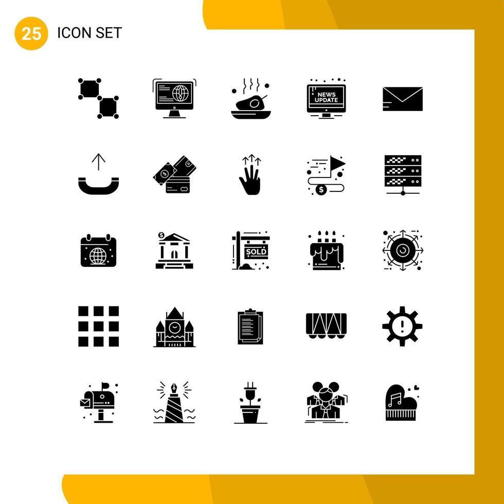 Modern Set of 25 Solid Glyphs Pictograph of public information web campaign meal Editable Vector Design Elements