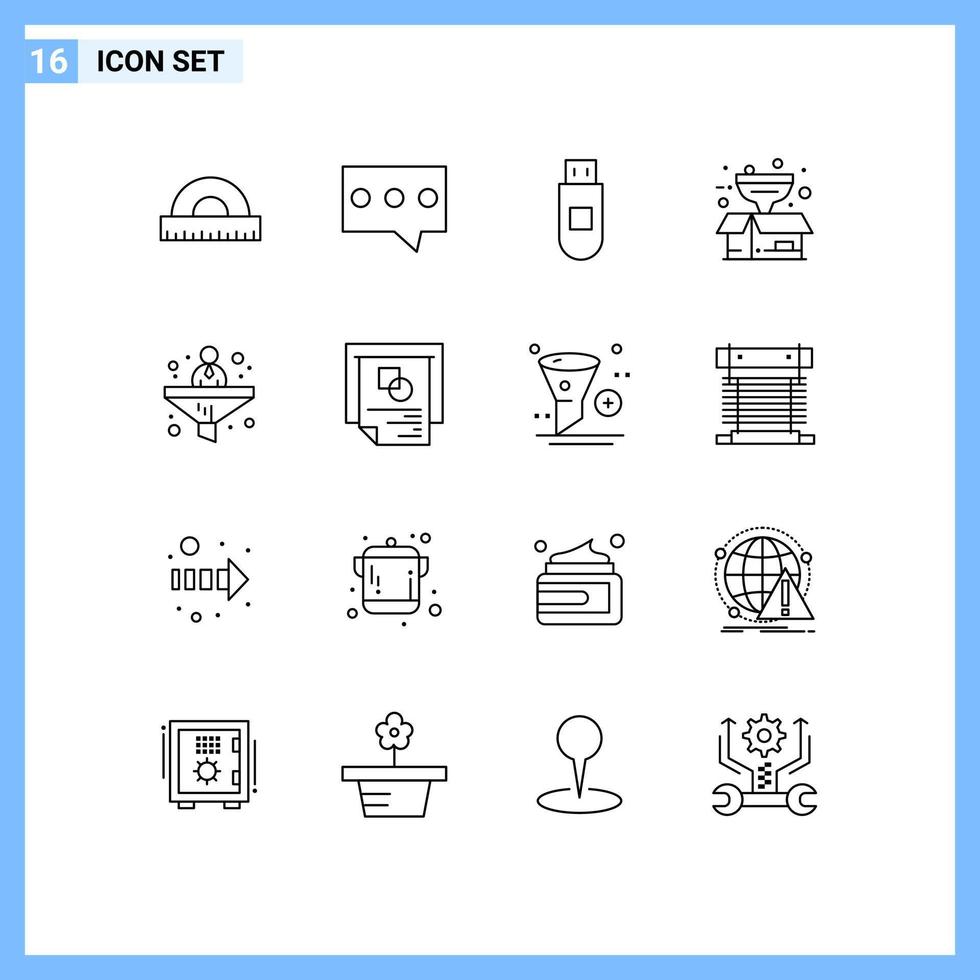 Outline Pack of 16 Universal Symbols of financial conversion storage business product Editable Vector Design Elements