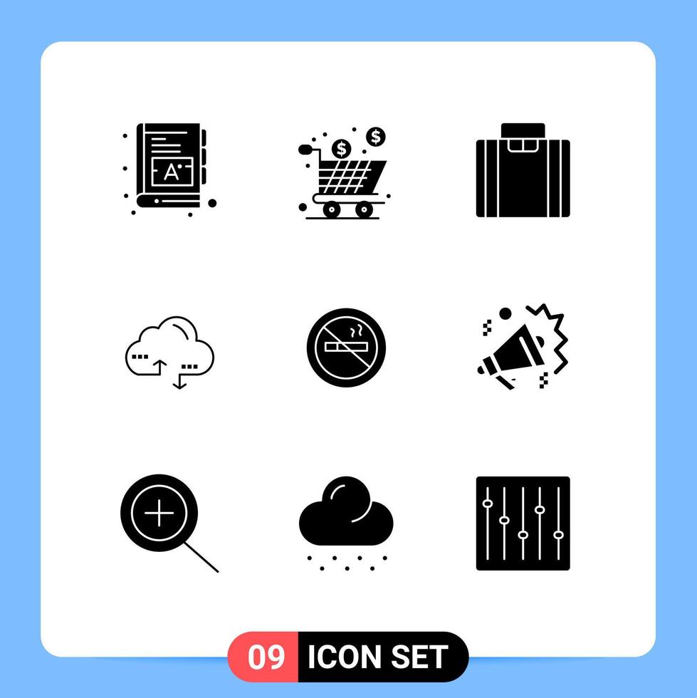 9 concepto de glifo sólido para sitios web móviles y aplicaciones fumar datos enlace de compras nube elementos de diseño vectorial editables vector