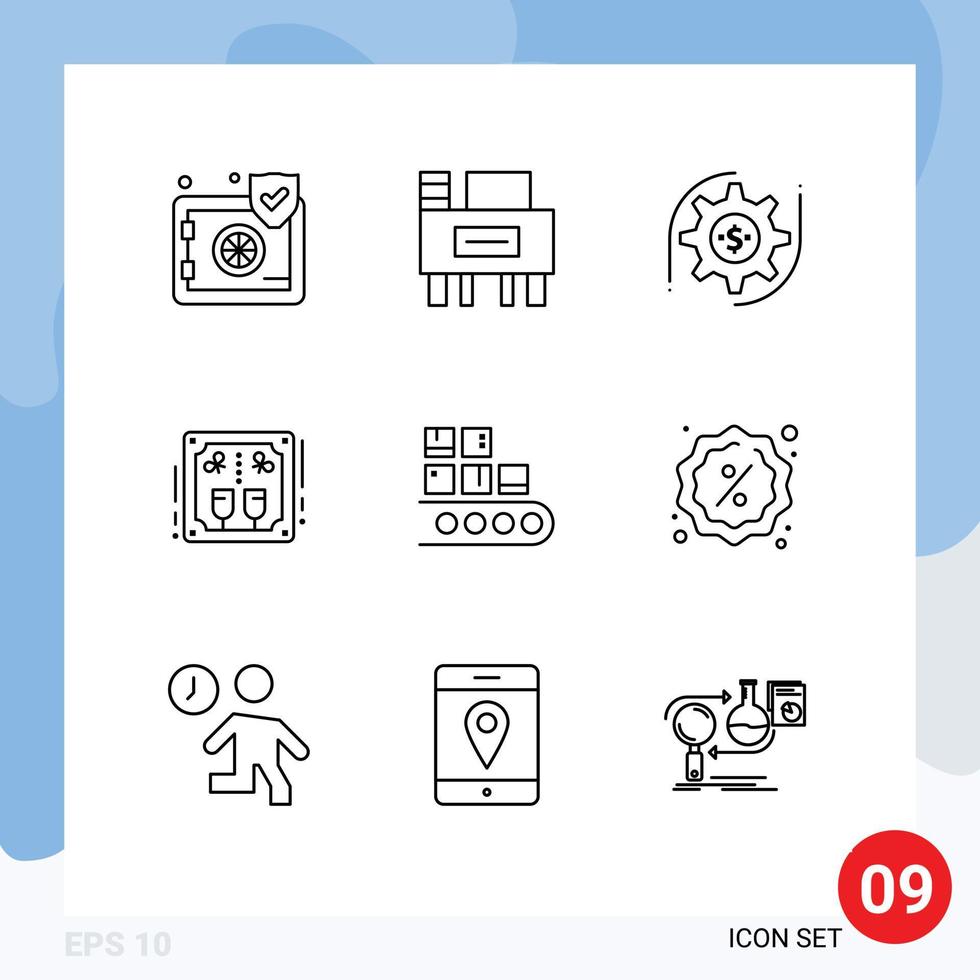 Pack of 9 Modern Outlines Signs and Symbols for Web Print Media such as line drinks setting cheers alcoholic Editable Vector Design Elements