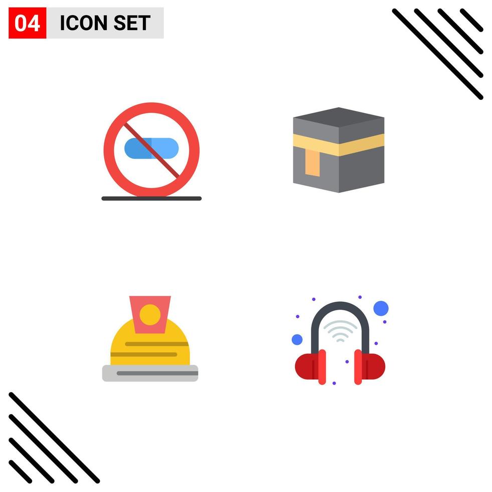 Set of 4 Vector Flat Icons on Grid for care meccah hospital holy construction Editable Vector Design Elements