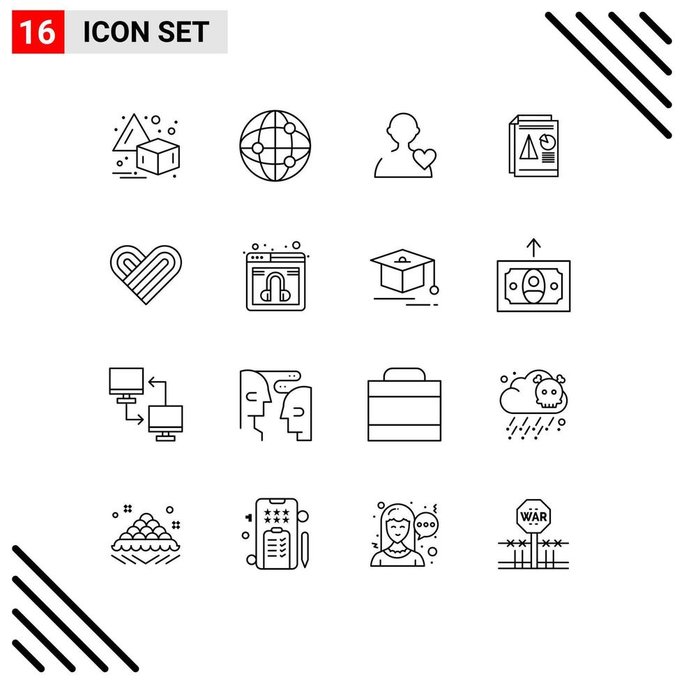 Modern Set of 16 Outlines and symbols such as chat love heart heart chart Editable Vector Design Elements