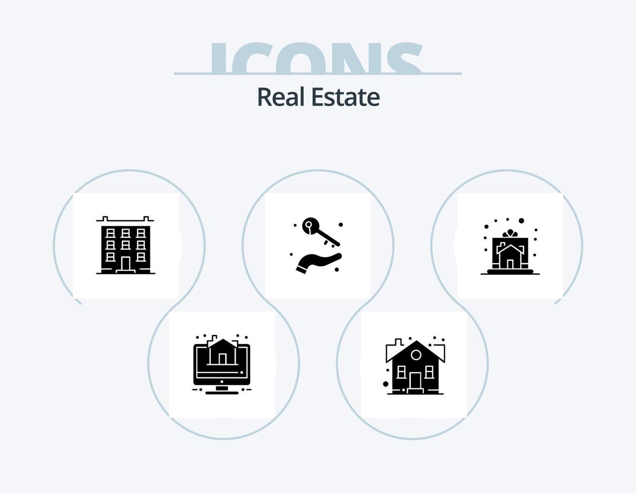 paquete de iconos de glifos inmobiliarios 5 diseño de iconos. llaves. mano. propiedad. creciente. hogar vector